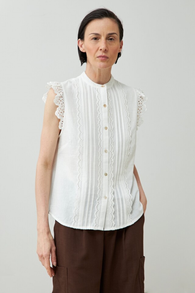 Camisa romántica sin mangas blanco