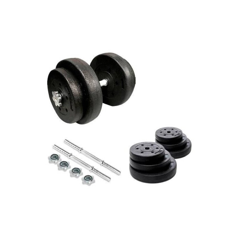 Kit 2 Mancuernas Maciza Cromada C/ Rosca + 40 Kilos Pesas 4x5Kg 6x2.5Kg 4x1.25Kg