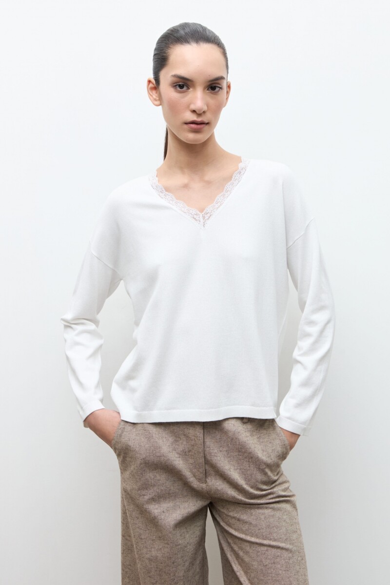 Sweater con encaje crudo