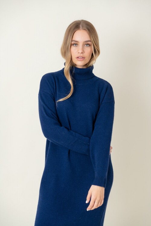 Vestido lana con cuello Azul Marino