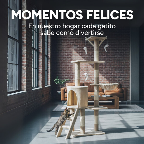 Rascador Torre 5 Niveles En Felpa Y Sisal Para Gato Juego Color Variante Beige