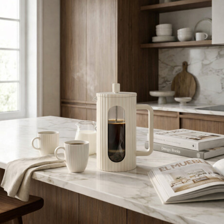 Cafetera prensa manual con embolo facetada - 600ml Blanco