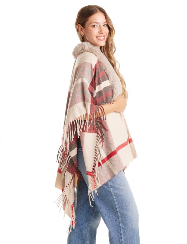 Ruana Faux Fur MULTI/BEIGE