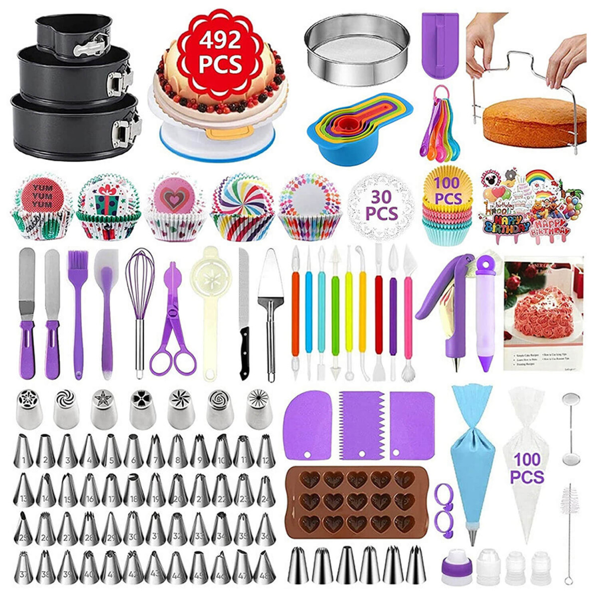 Set de Repostería IMBACK IBK-HMJ078-MIX | 492 Piezas Profesionales | Decoración de Tortas, Cupcakes y Postres 