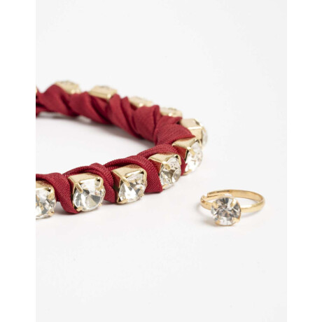 Set De Tobillera Y Anillo Rojo Burdeaux