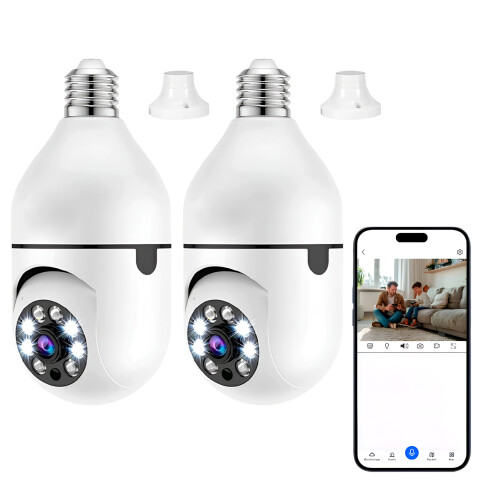 Cámara de Seguridad Vigilancia 360 Wifi Graba Audio X 2 Unid Color Blanco