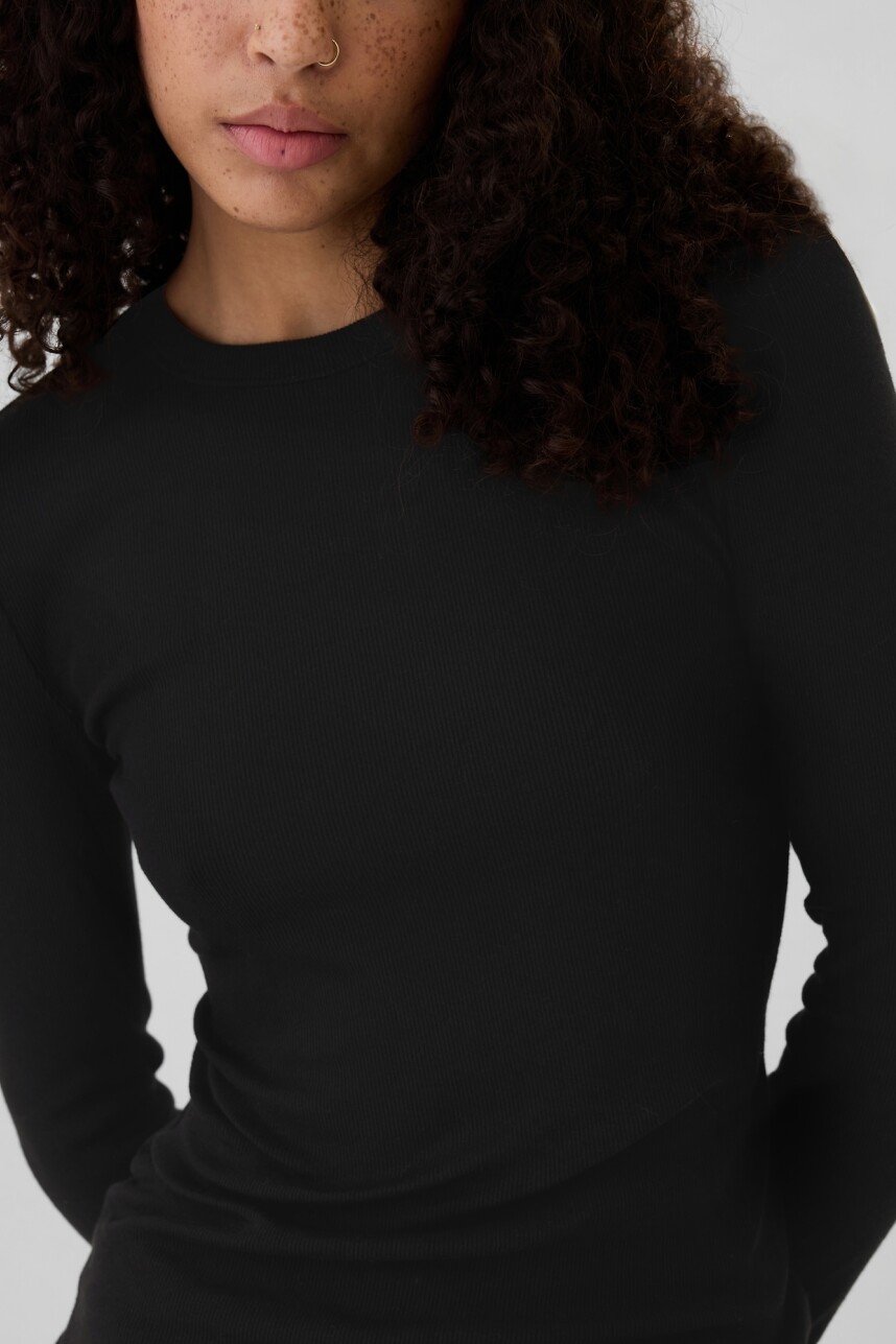 Remera Rib Manga Larga Mujer True Black