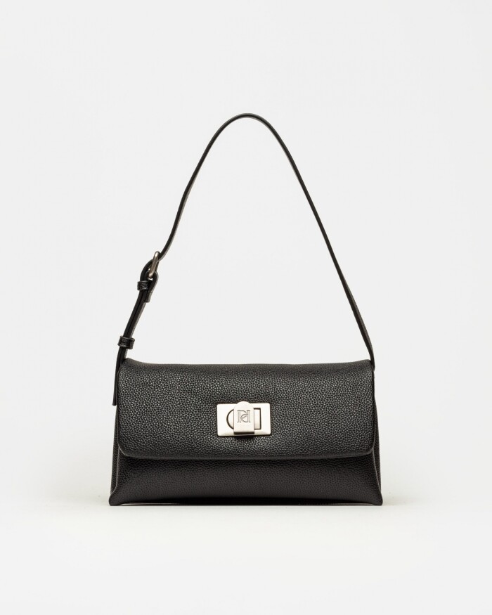 Cartera al hombro Leisure en efecto cuero graneado Negro