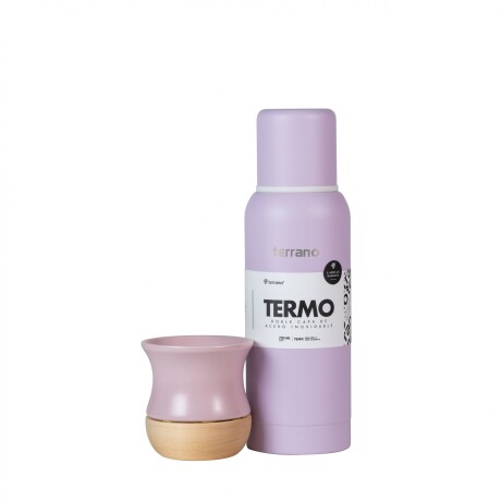 Kit Termo Slim 750ml + Mate Ceramica Base Madera Lila