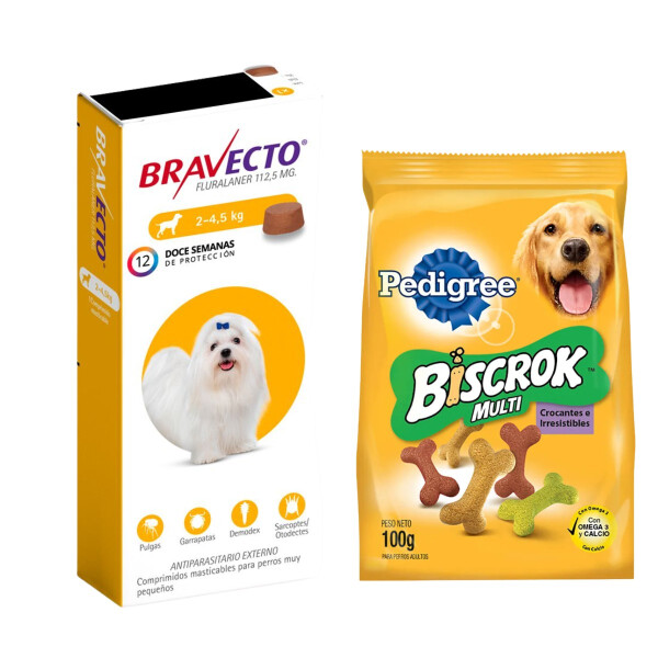 BRAVECTO TRIMESTRAL 2 A 4,5 KG + PEDIGREE BISCROK MULTI 100 GR BRAVECTO TRIMESTRAL 2 A 4,5 KG + PEDIGREE BISCROK MULTI 100 GR