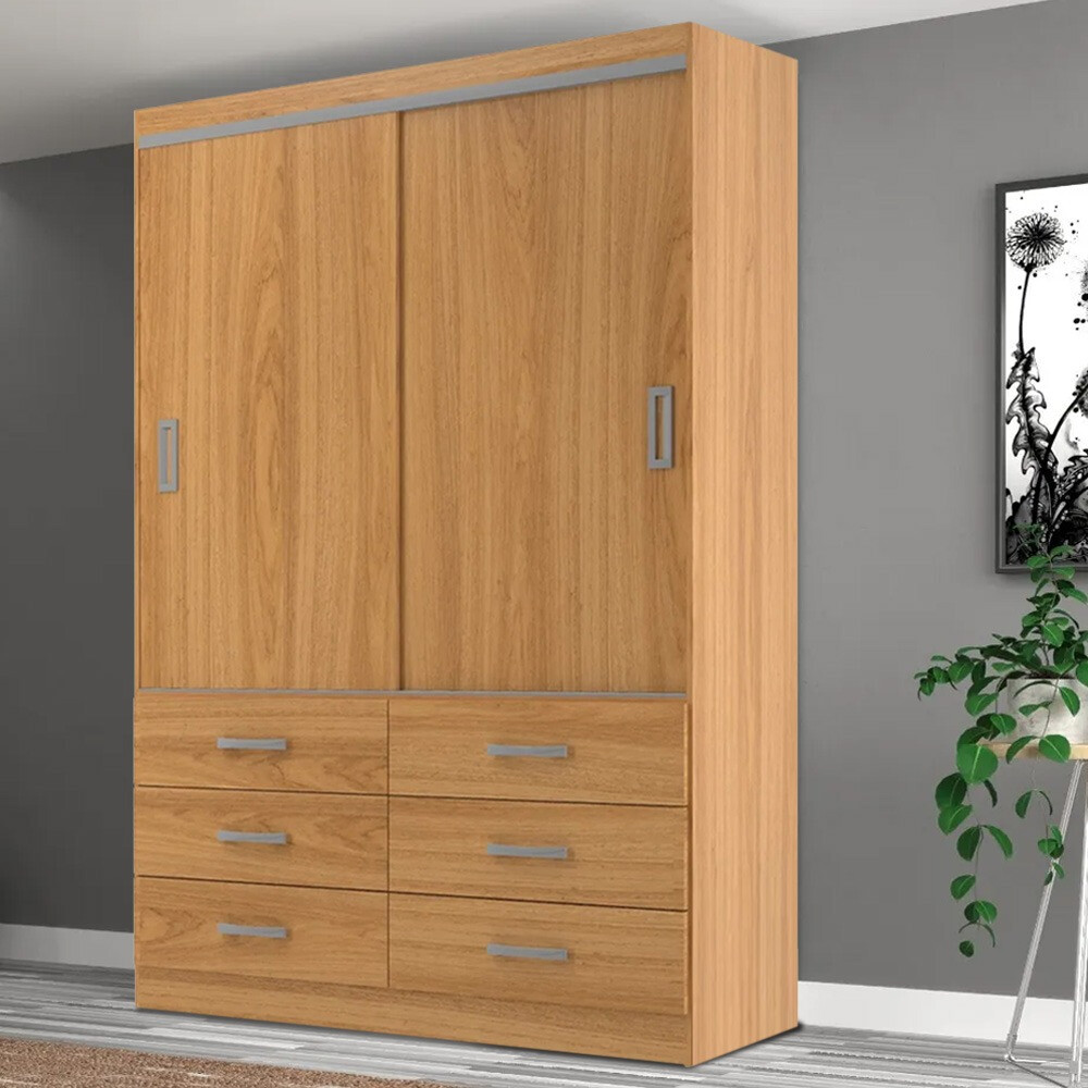 ROPERO 2 PUERTAS 6 CAJONES GUARDARROPA ARMARIO PLACARD CLOSET MARRON