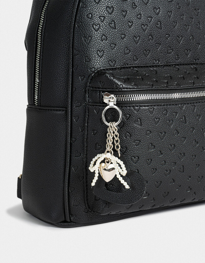 Mochilas Urbanas Tendencia Mochila De Cuerina Con Corazones Y Charms - Negro