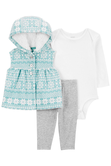 Set tres piezas, chaleco de micropolar con sherpa, body y pantalón de algodón Sin color