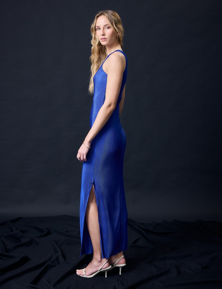 Vestido Saten Plisado - Royal 