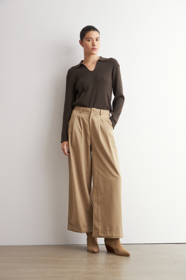 Sweater cuello polo chocolate melange