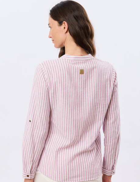 CAMISA DE LINO CUELLO MAO Lila Oscuro