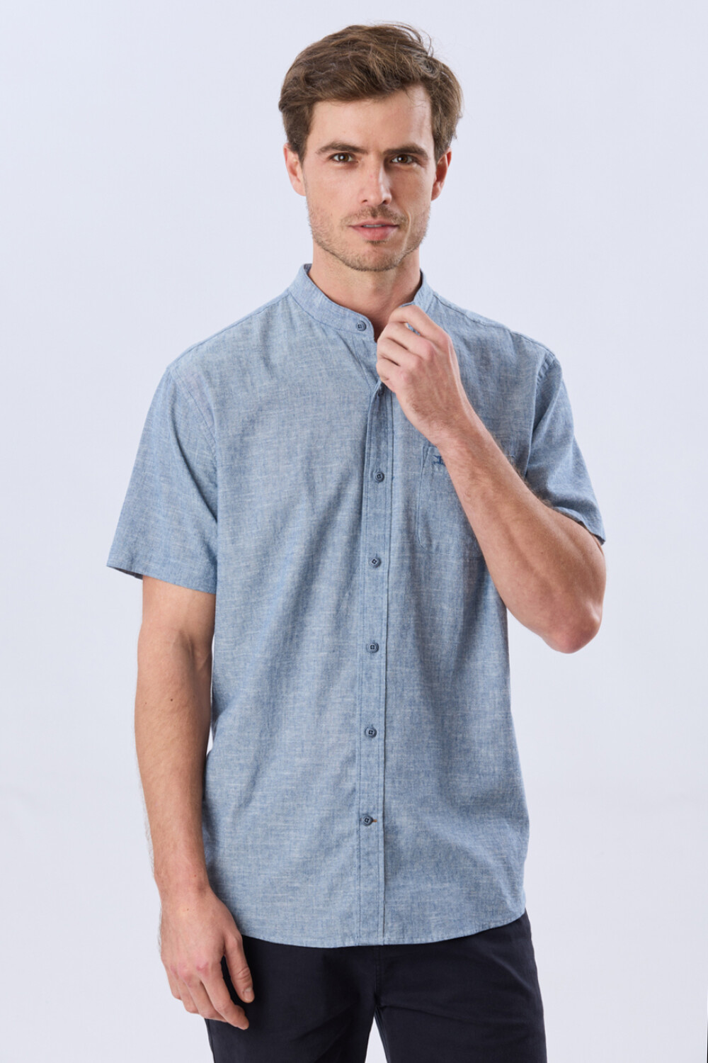 CAMISA LISA DE LINO CUELLO MAO Denim