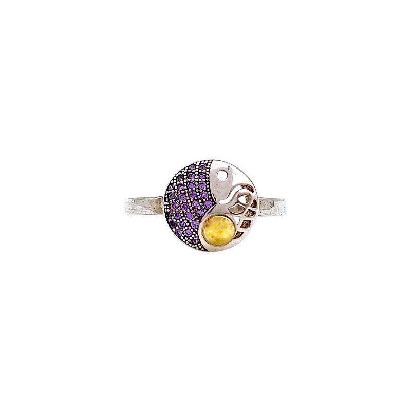 Anillo Margarita-Plata y oro-Zirconias lilas-AN5933 conpiedra