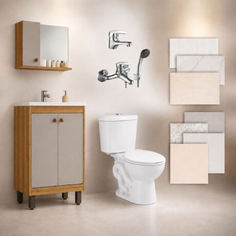 BAÑO COMPLETO N°2 INODORO CON MOCHILA + MUEBLE DE BAÑO 45 CM CON ESPEJO + GRIFERIA + CERAMICA DE PISO Y PARED BAÑO COMPLETO N°2 INODORO CON MOCHILA + MUEBLE DE BAÑO 45 CM CON ESPEJO + GRIFERIA + CERAMICA DE PISO Y PARED