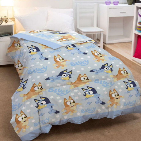 Colcha Infantil Bluey 1 Plaza 100% Microfibra Azul Piedra