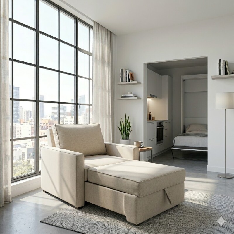 Sofá Cama de una plaza Beige Claro