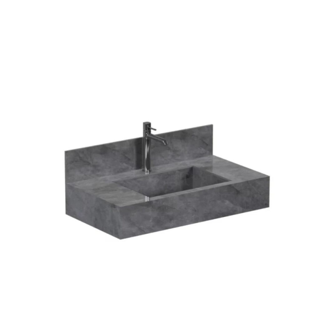 Mueble de baño suspendido de porcelanato Gris Napoles 80 cm con bacha incorporada Mueble De Baño Suspendido De Porcelanato Gris Napoles 80 Cm Con Bacha Incorporada