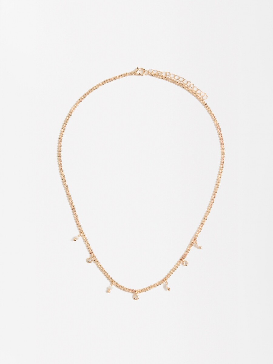 Collar Corto Con Perlas Y Circonitas dorado