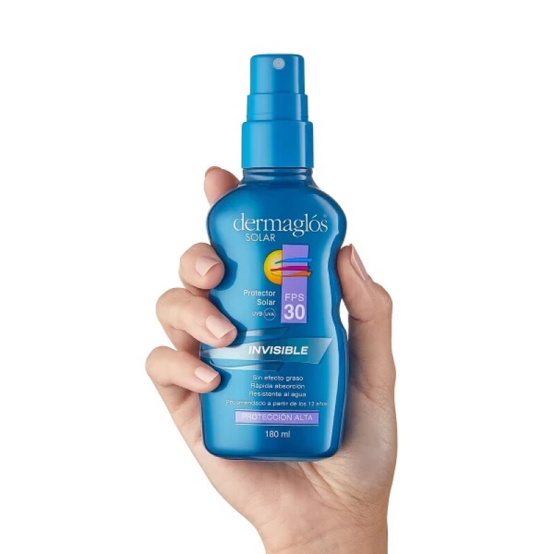 Protector solar FPS 30 Dermaglós en aerosol invisible 180 cc. Protector solar FPS 30 Dermaglós en aerosol invisible 180 cc.