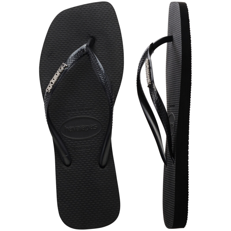 Sandalias Havaianas Sl Sq Logo Met FC Mujer Negro/plata