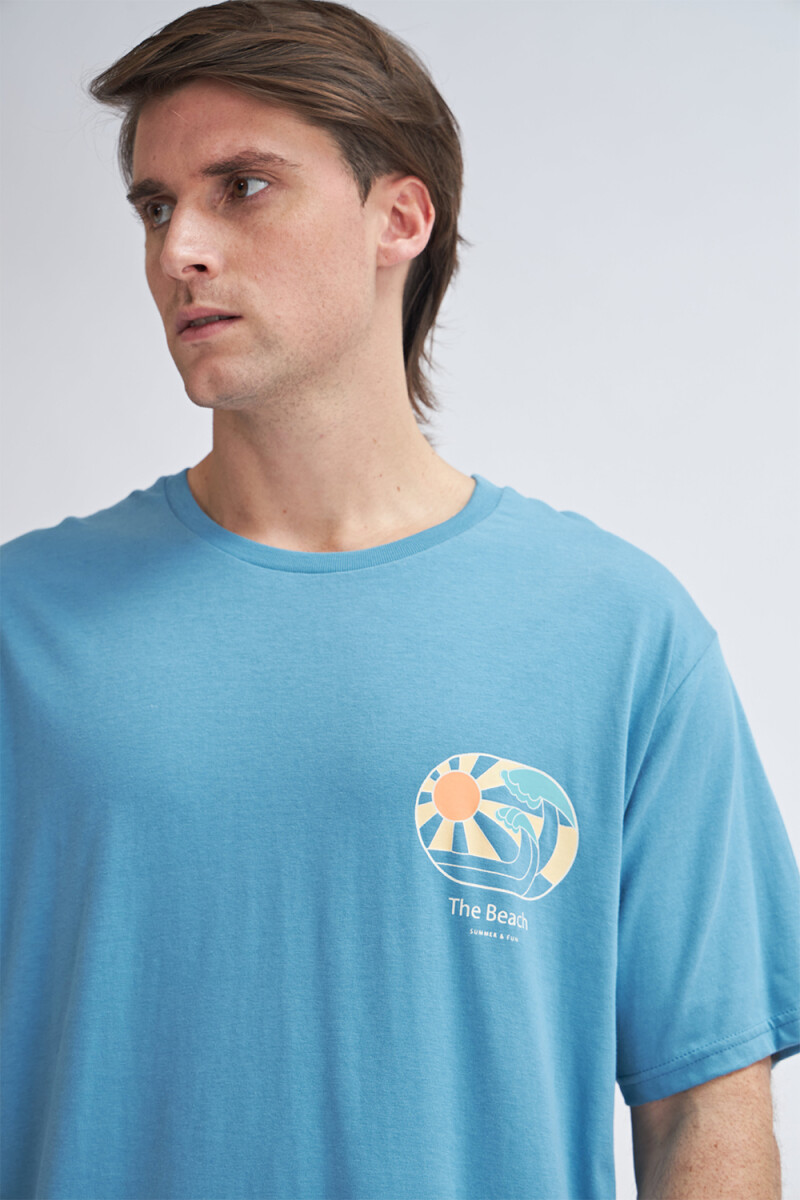 Camiseta manga corta estampada Localizada - Celeste