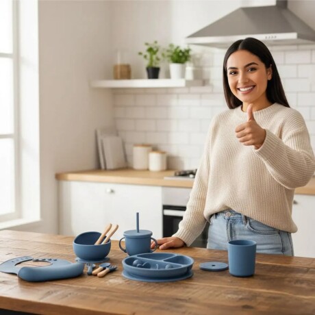 Set Alimentación Bebé en Silicona Libre Bpa 10 Piezas Azul