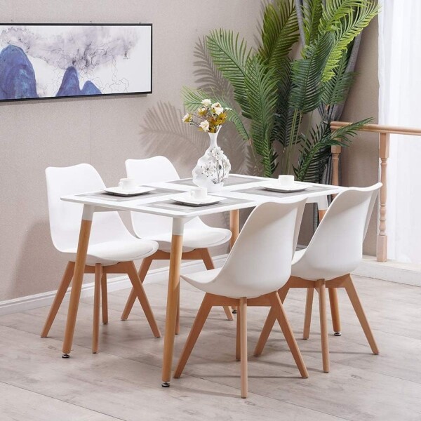 Silla de Comedor Nórdica Estilo Eames de Madera Acolchonada Color Blanco x4 Unidades Silla de Comedor Nórdica Estilo Eames de Madera Acolchonada Color Blanco x4 Unidades