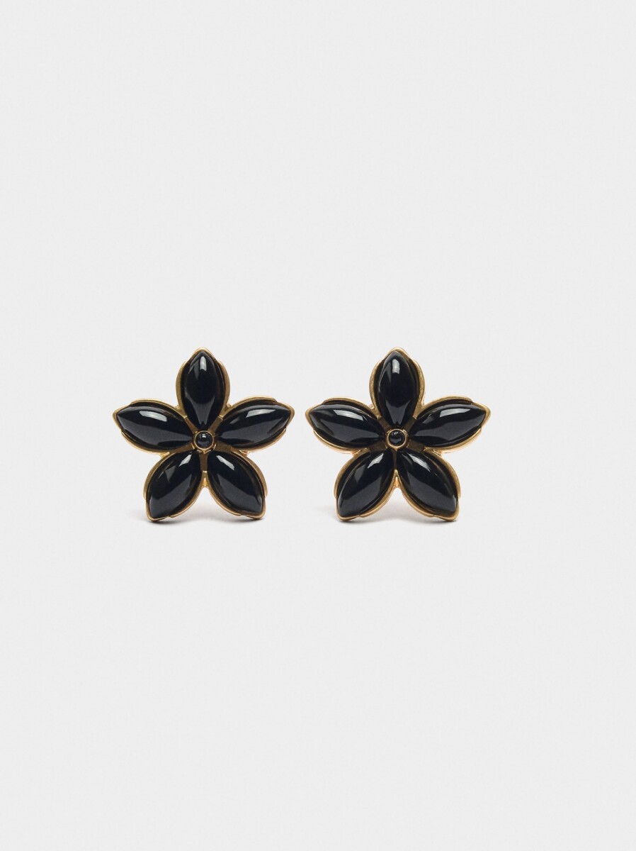 Pendientes Flor Con Resina - negro 