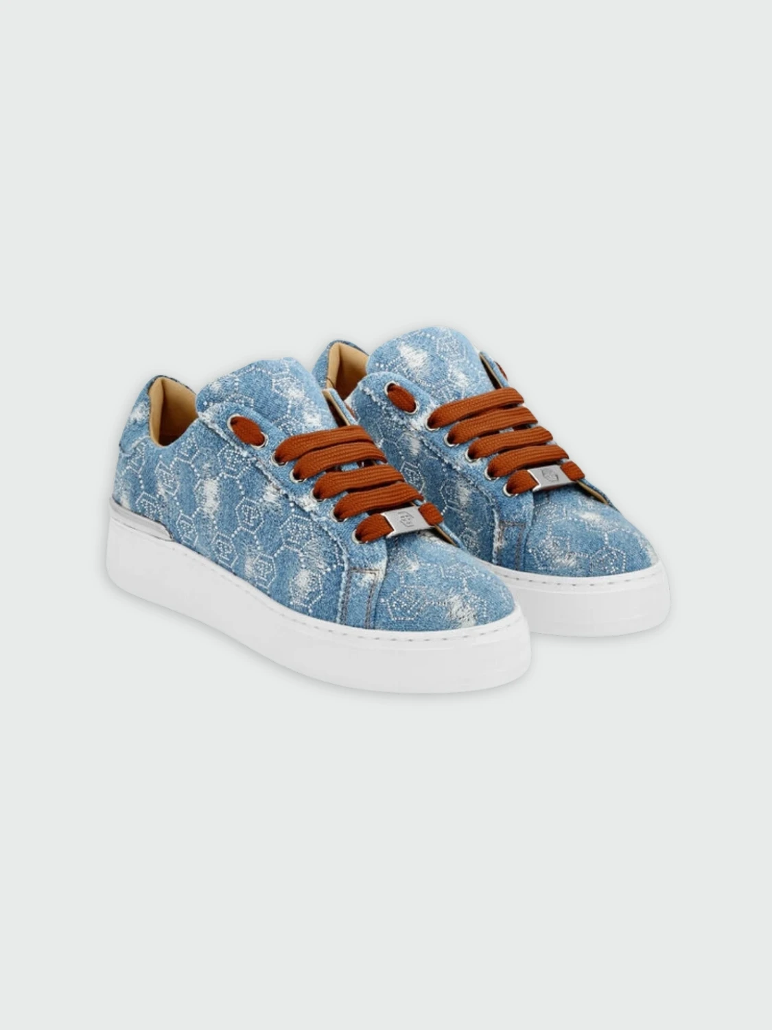 PHILIPP PLEIN - zapatillas denim monograma con strass Celeste