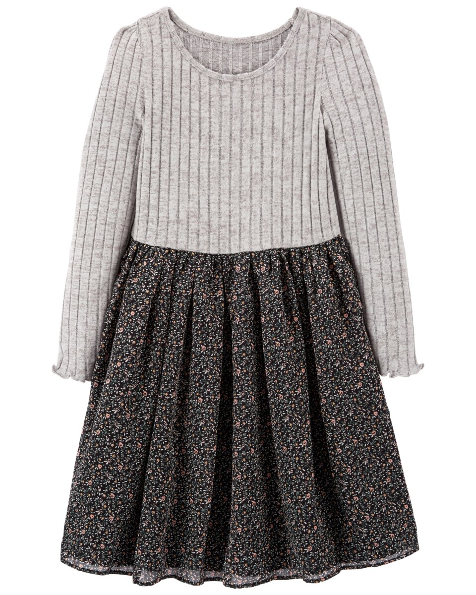 Vestido de algodón canalé y falda de gasa 