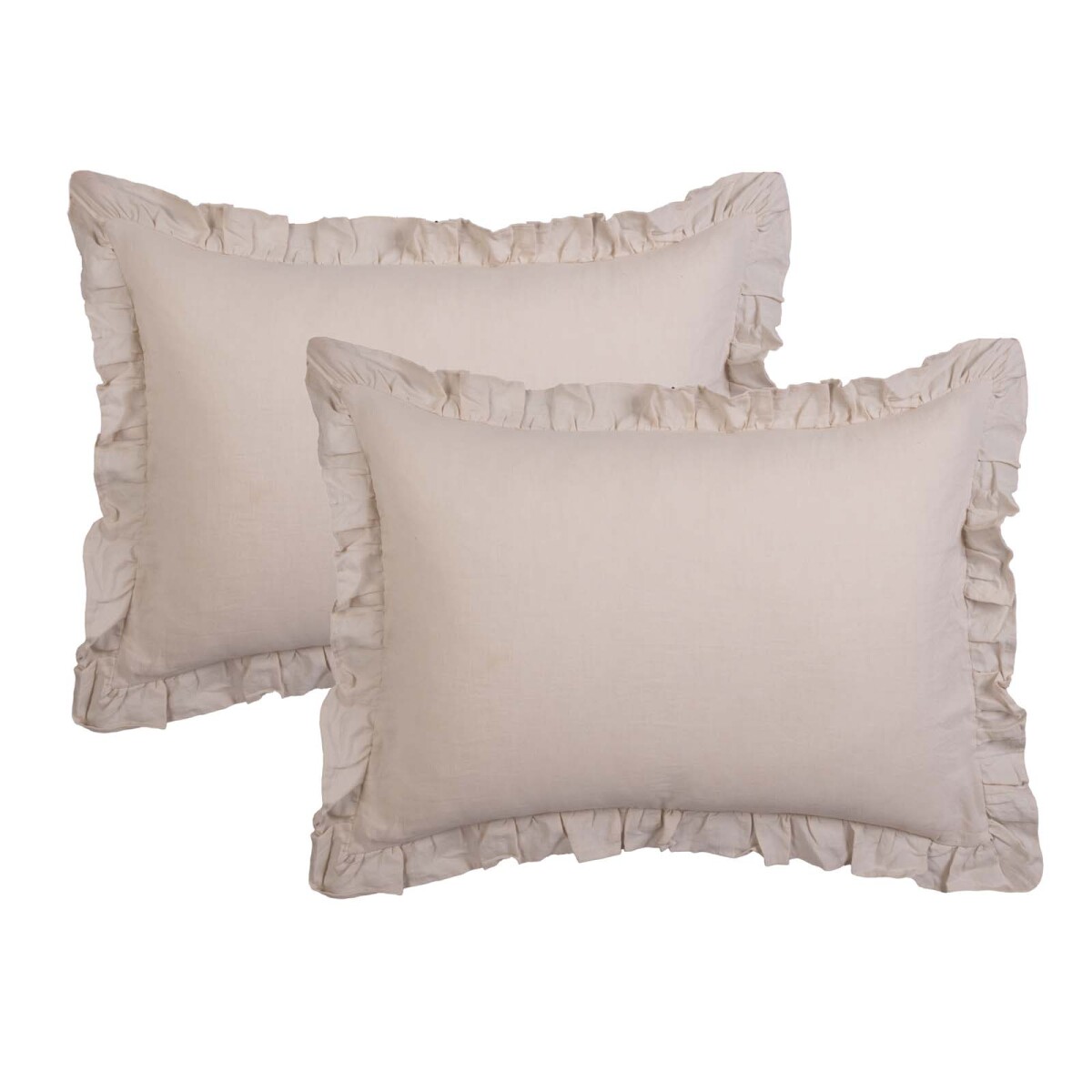 SET FUNDAS ALMOHADA - LINO-Y-ALGODON NATURAL-BEIGE LINEN COTTON VOLADO ARENA 