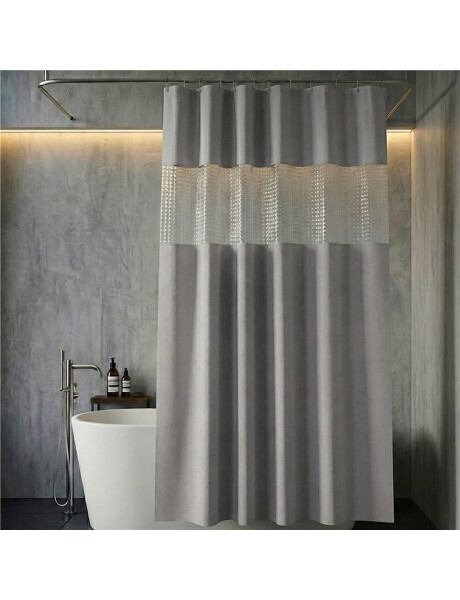 CORTINA DE BAÑO C/VISOR C/GANCHOS 180x200CM GRIS CORTINA DE BAÑO C/VISOR C/GANCHOS 180x200CM GRIS