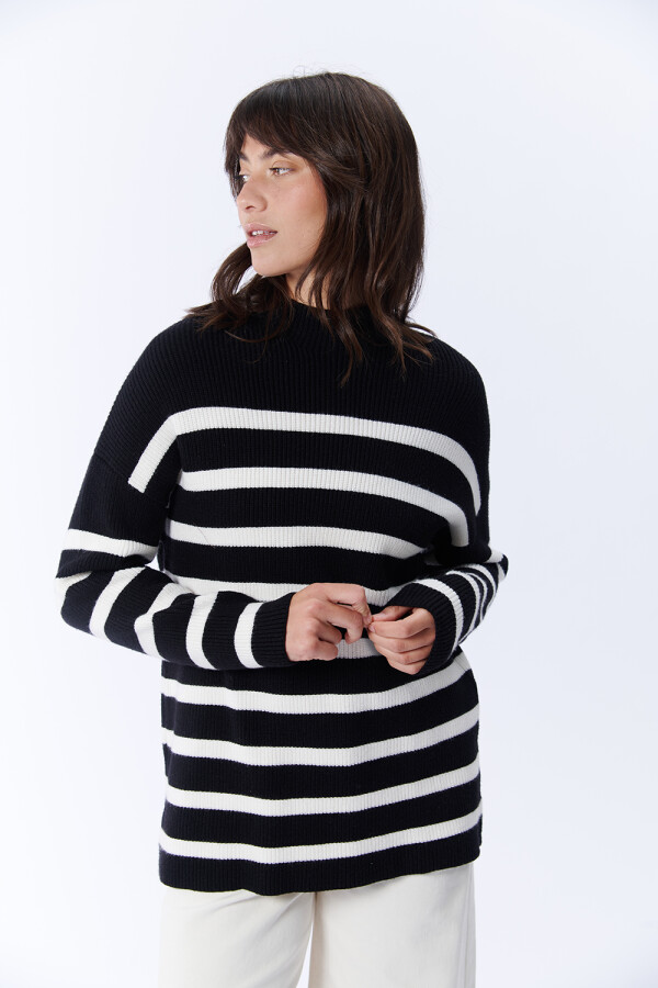 Polera punto rayas Crudo Y Negro