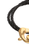 PULSERA DE CUERO DOBLE NEGRO CON MOSQUETÓN ENTRELAZADO BAÑADO EN ORO 18K Pulsera