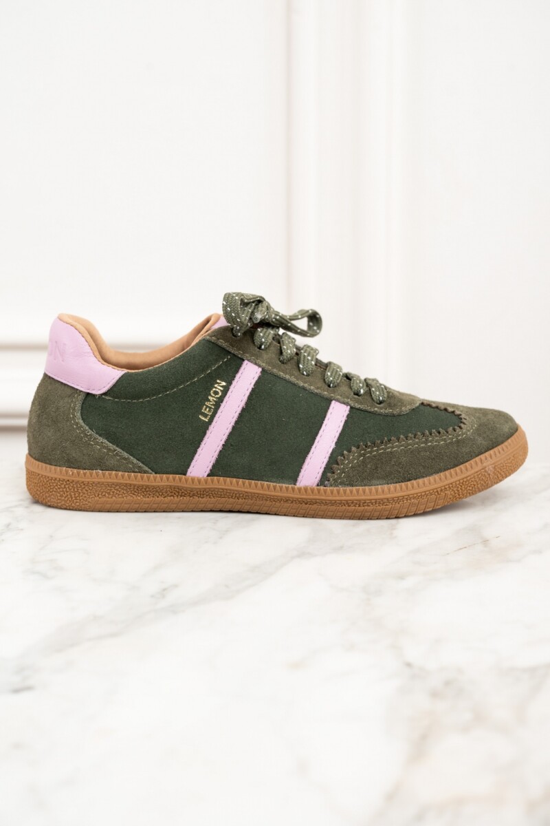 Zapatilla Gamuza Cuero - Oliva 