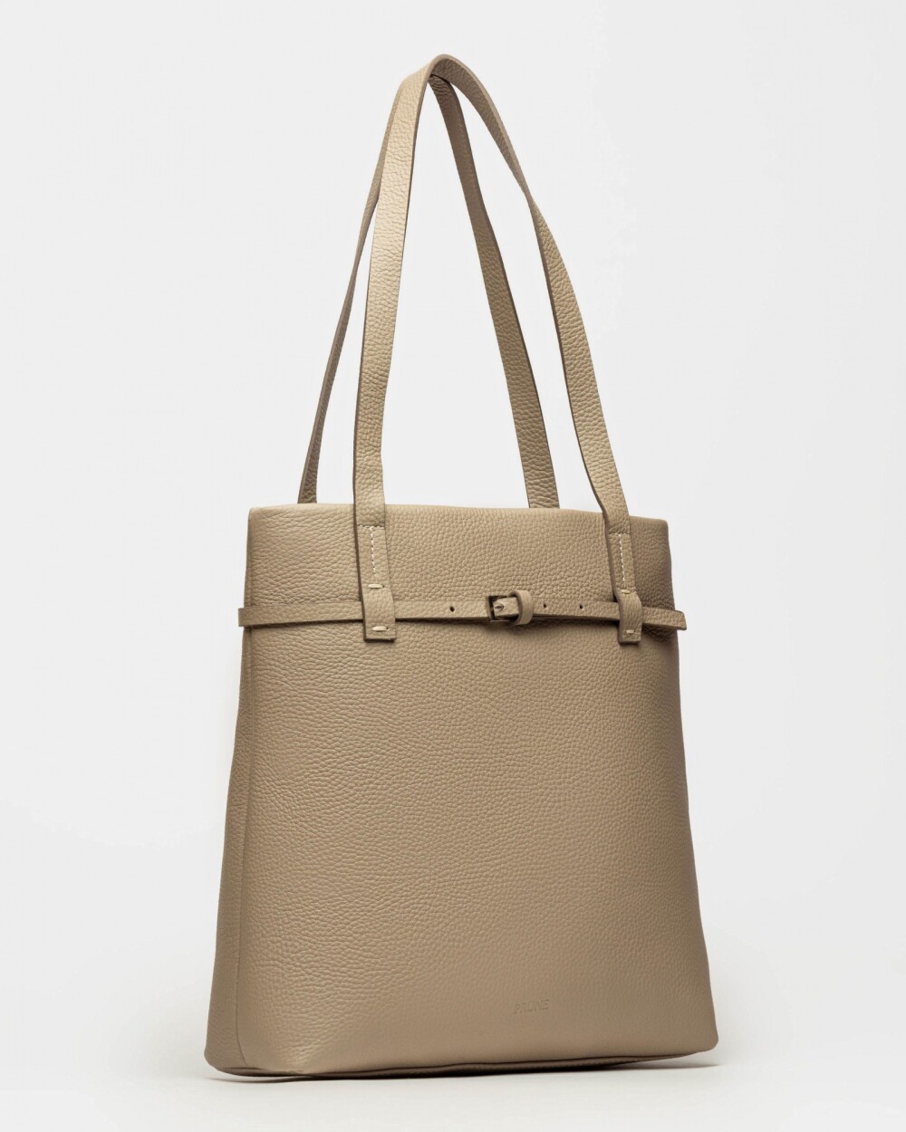Shopper Bay en cuero graneado Taupe