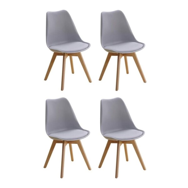 Silla de Comedor Nórdica Estilo Eames de Madera Acolchonada Color Gris x4 Unidades Silla de Comedor Nórdica Estilo Eames de Madera Acolchonada Color Gris x4 Unidades