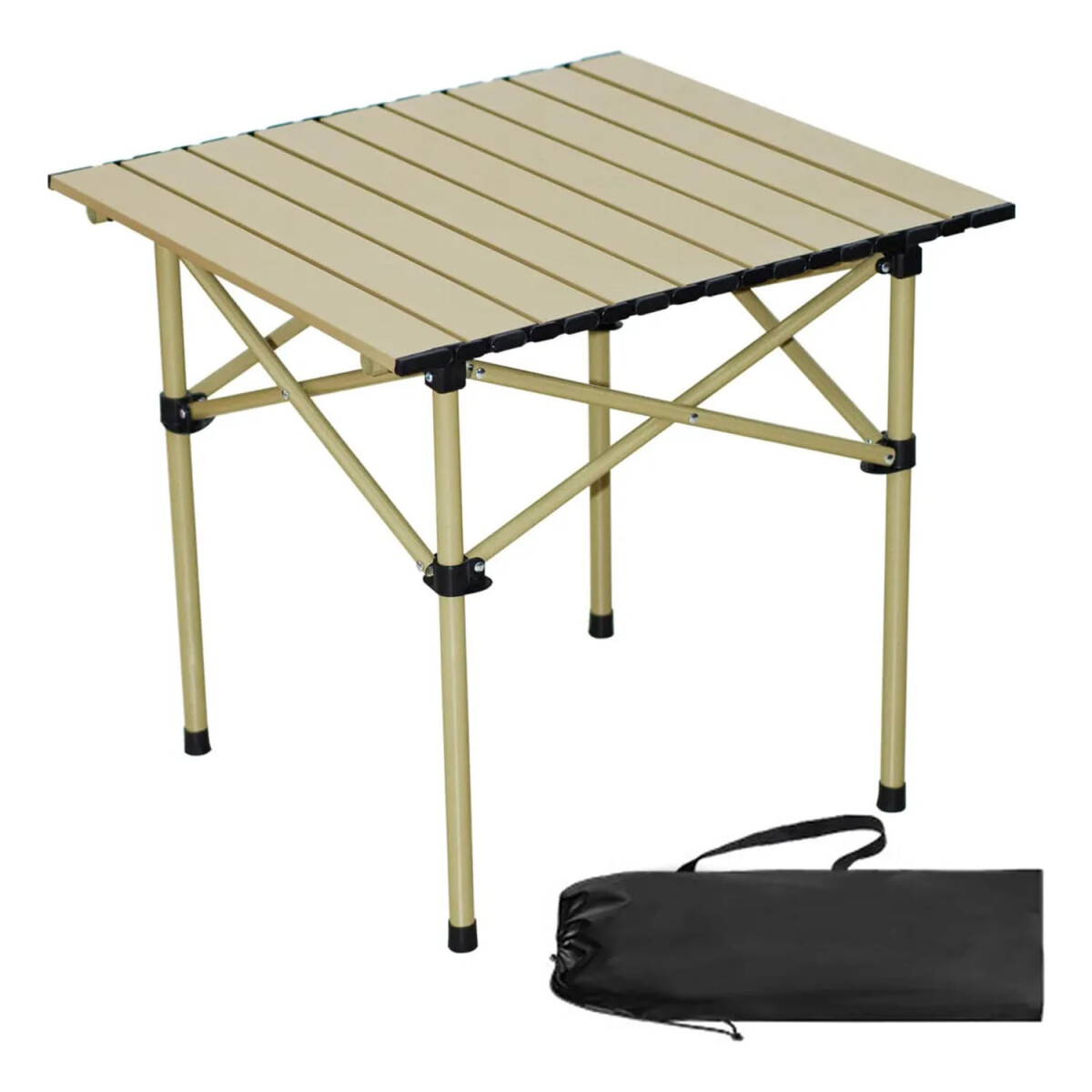 Mesa Chica Camping Aluminio Plegable Compacta Con Bolso - Beige 