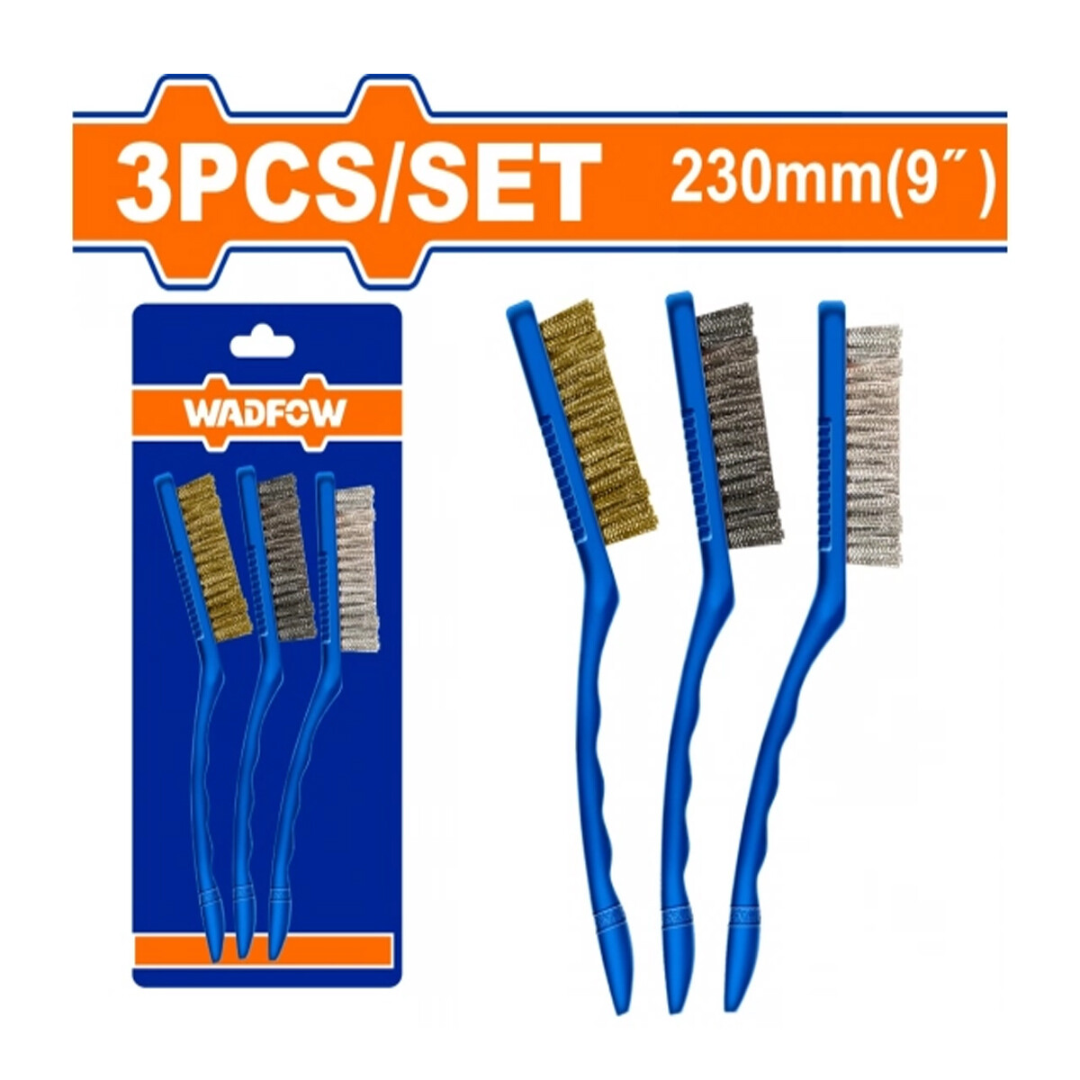 SET X3 CEPILLOS ABRASIVOS 9´´ NYLON/BRONCE/ACERO WADFOW WBH3609 