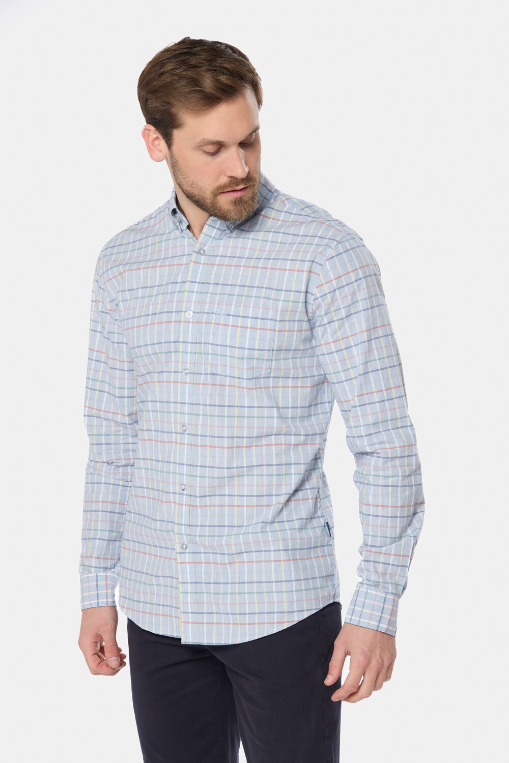 CAMISA A CUADROS Celeste