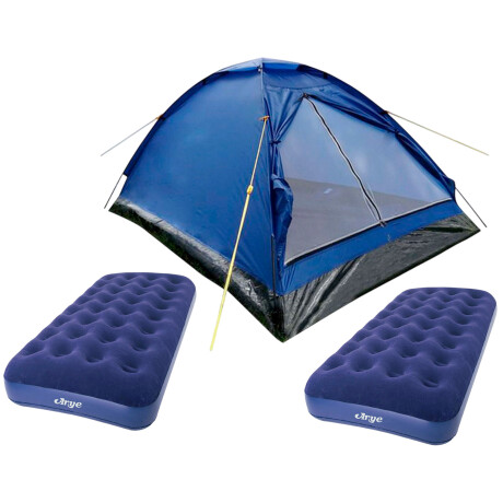 Combo Carpa Arye 4/5 personas + 2 Colchones Inflables de 1 Plaza Azul