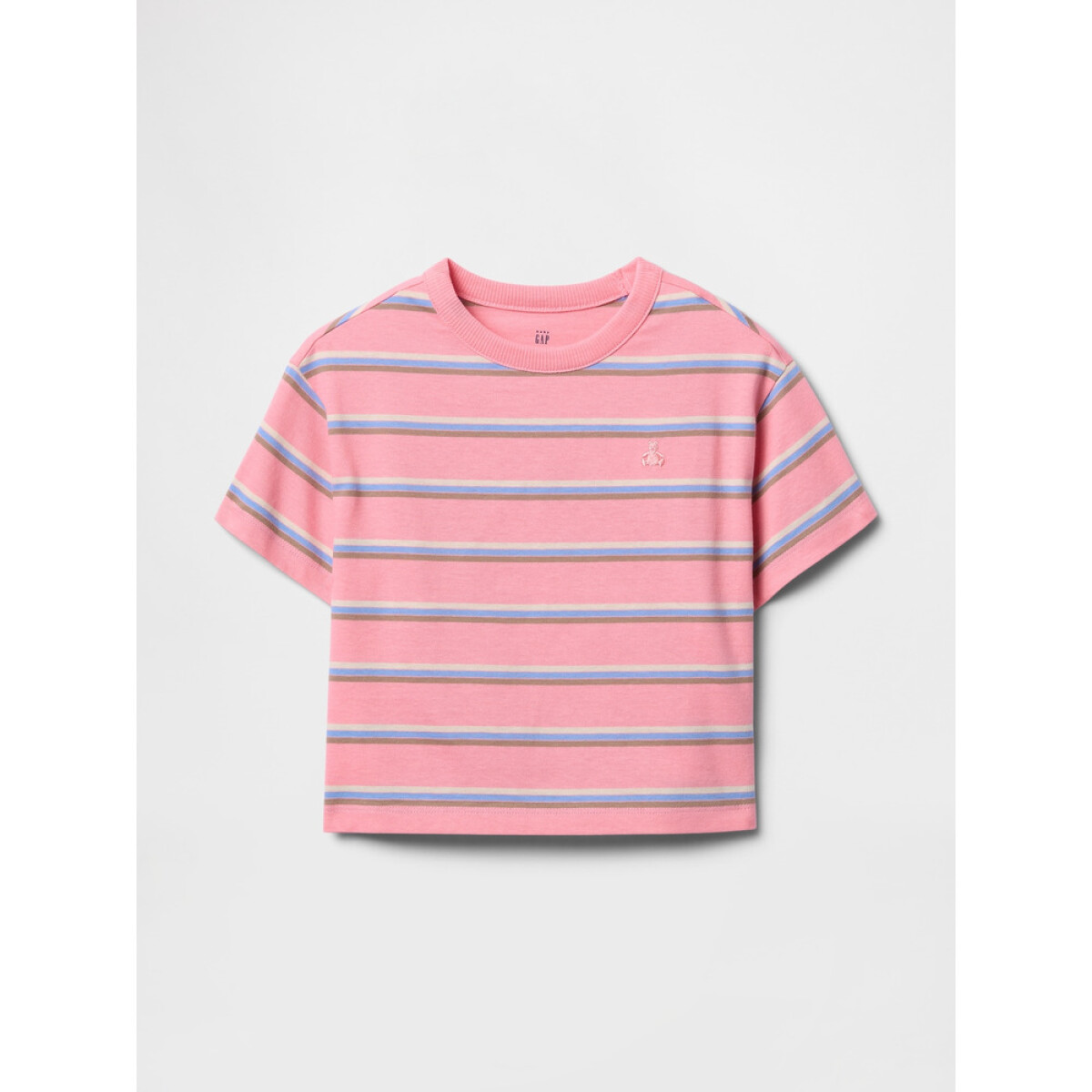 SS RELAXED STRIPED GRAPHIC TEE - CORAL FROST 
