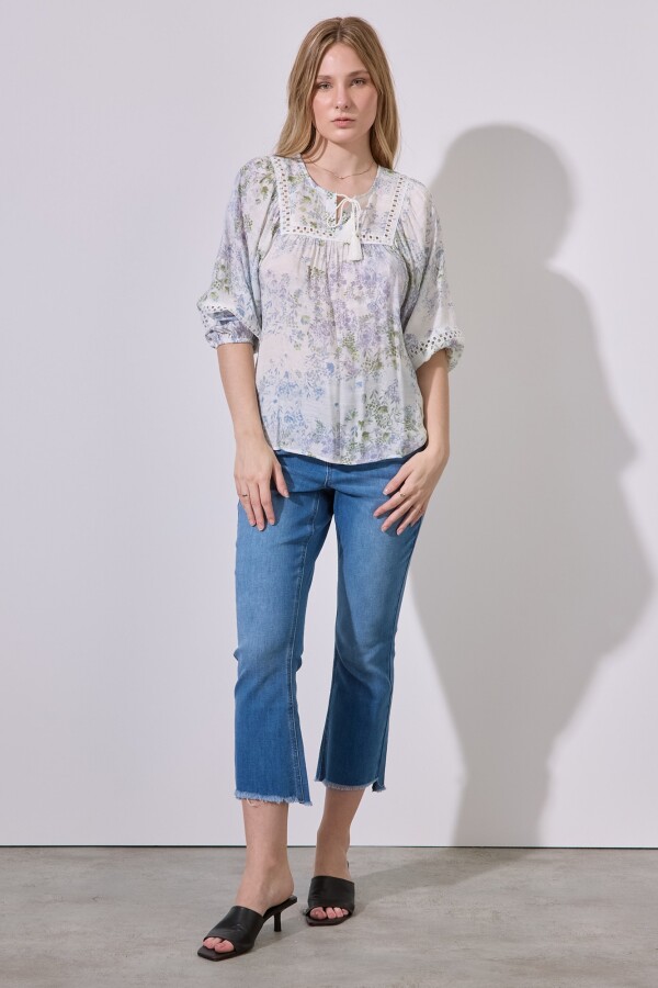 Blusa Gasa Flores CRUDO/MULTI