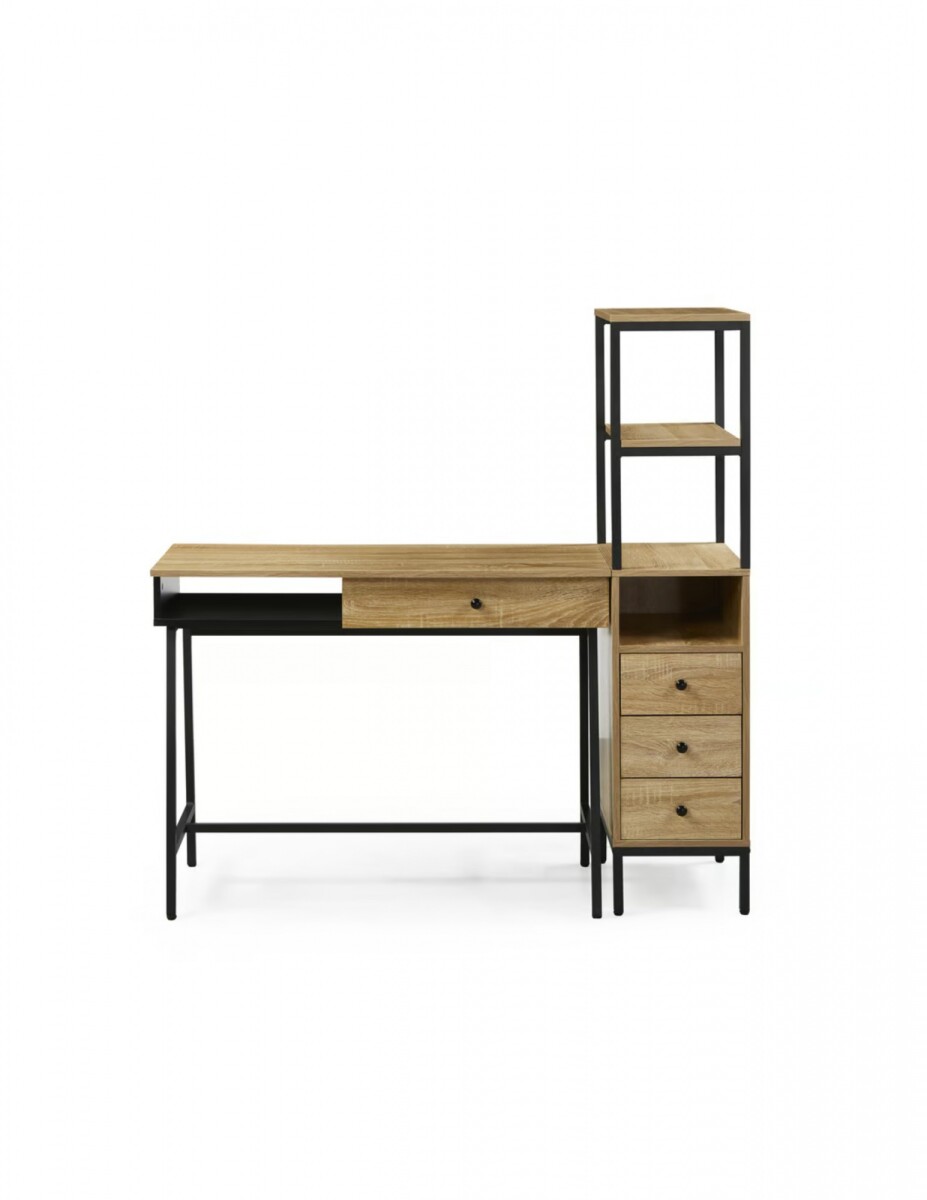 Set De Escritorio Y Estante Santana De Mdf Madera Y Negro 