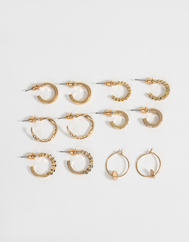 Aros Argollas Set Strass Set De Argollas - Dorado